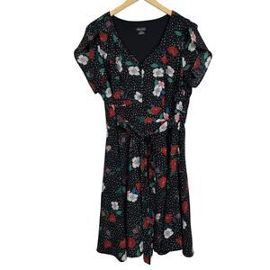 City Chic Rockabilly Polka Dot Red Floral Dress Women's Plus Size M/18